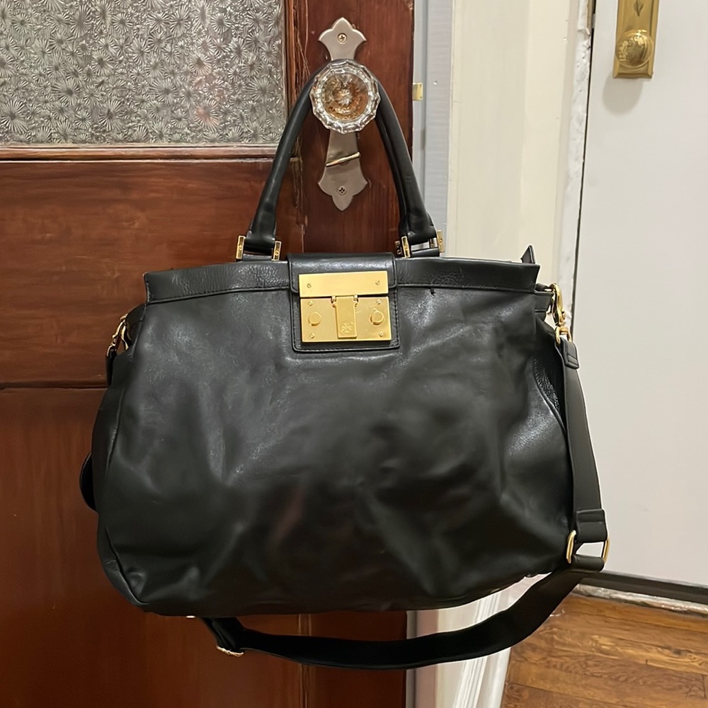 Tory Burch Holland Satchel Black With Gold Hardware